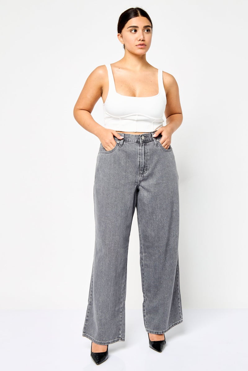 Universal Thread جينز دنيم غير قابل للتمدد للنساء بتصميم مريح، رمادي مغسول - Image 2